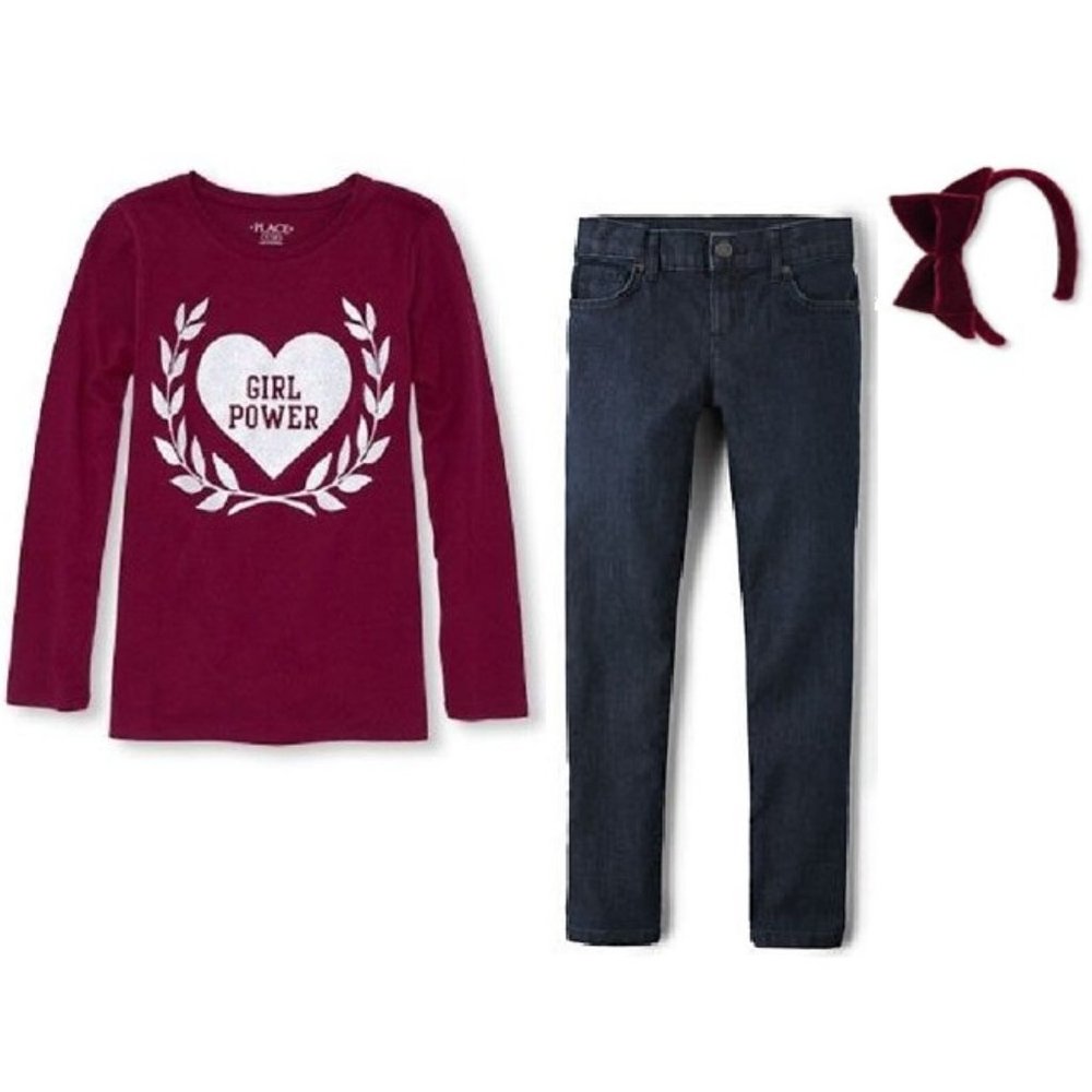 NEW The Children's Place 3pc Set GIRL POWER Tee, Skinny Jeans, Headband
